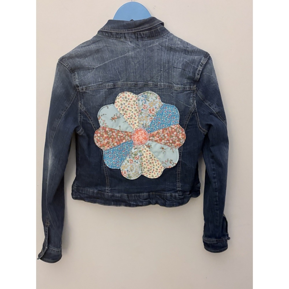 Kids New Look Blue Jacket, Size L, Floral Quilted Dresden Plate sewn on to back